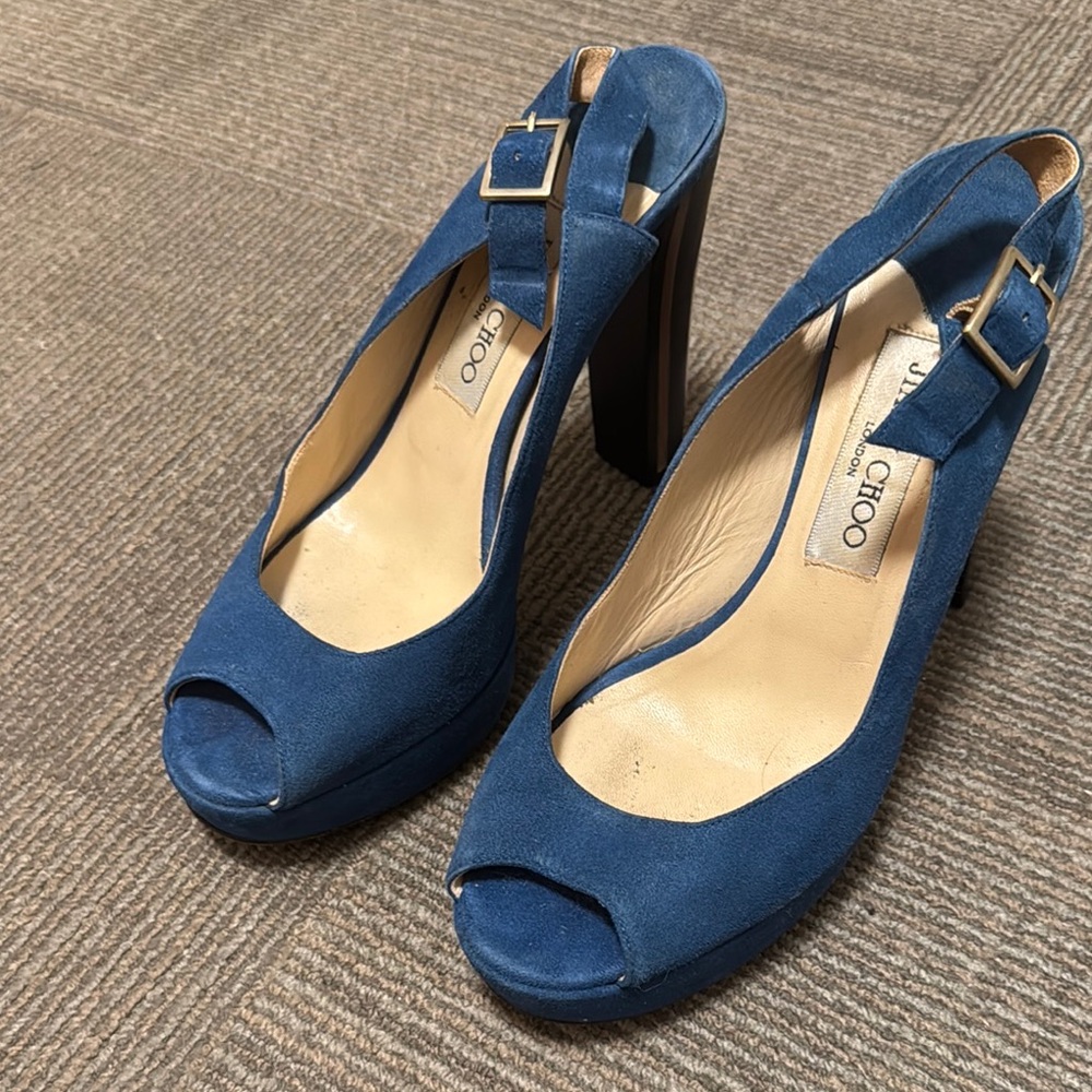 Jimmy Choo Blue Peep Toe Slingback Heels